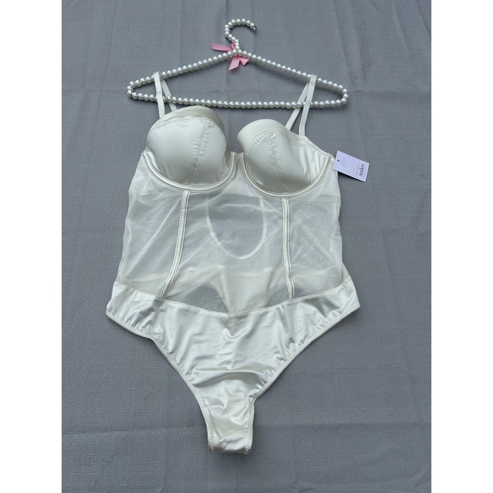 Auden Women Mesh Bodysuit Medium Cream Underwire Lingerie Bridal Bodycon